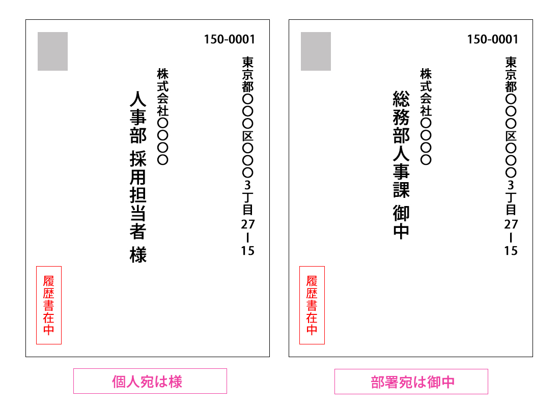 受付嬢の履歴書　封筒の書き方サンプル